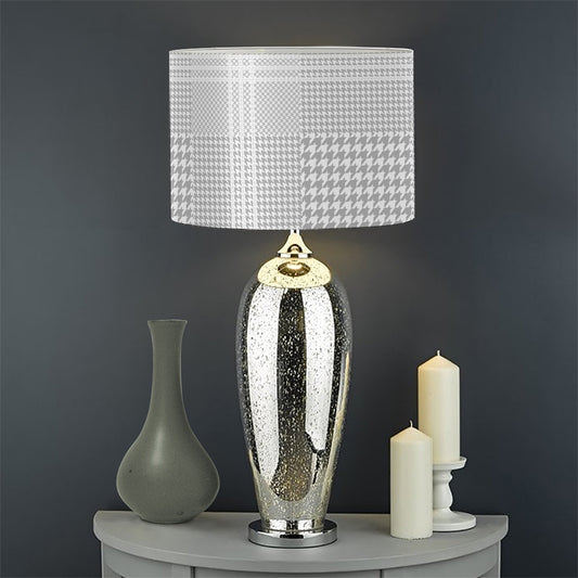 Grey And White Glen Plaid Print Drum Lamp Shade
