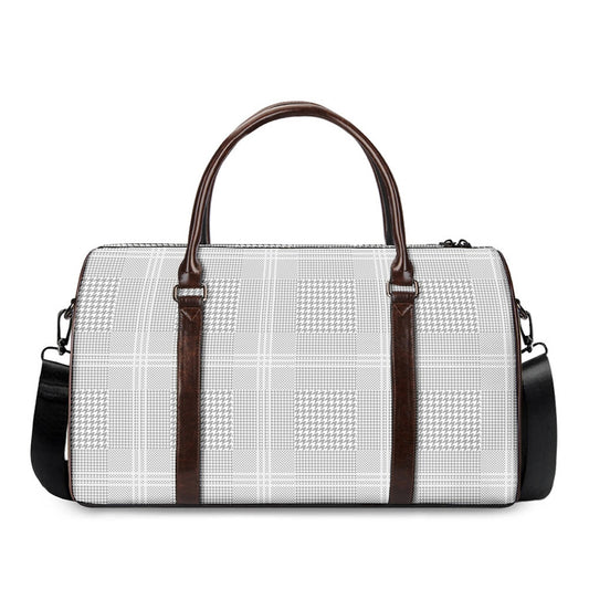 Grey And White Glen Plaid Print Duffle Bag