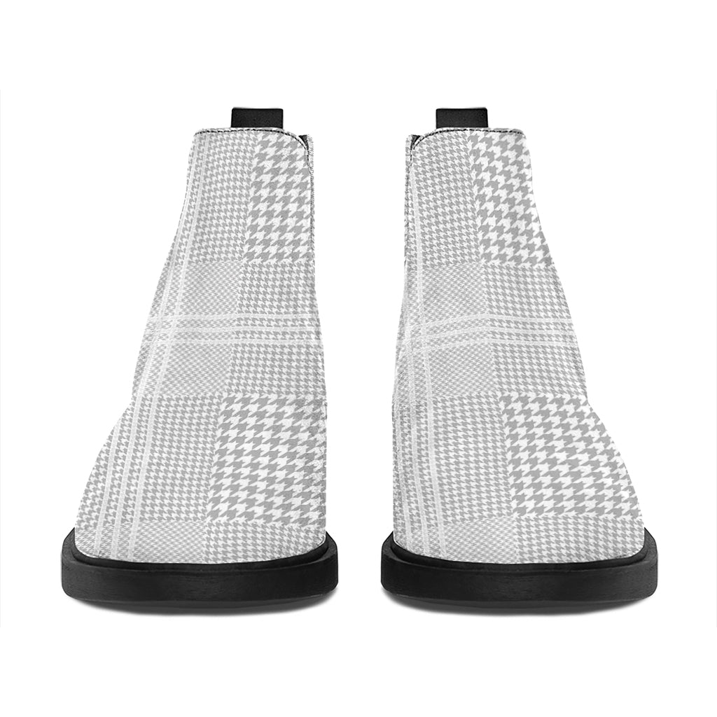 Grey And White Glen Plaid Print Flat Ankle Boots