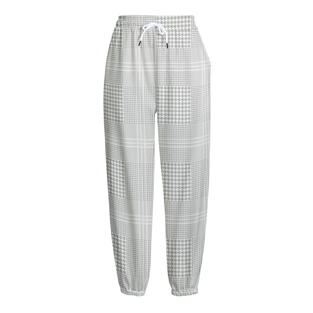 Grey And White Glen Plaid Print Fleece Lined Knit Pants