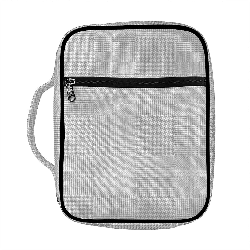 Grey And White Glen Plaid Print Front Pocket Bible Bag