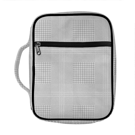 Grey And White Glen Plaid Print Front Pocket Bible Bag
