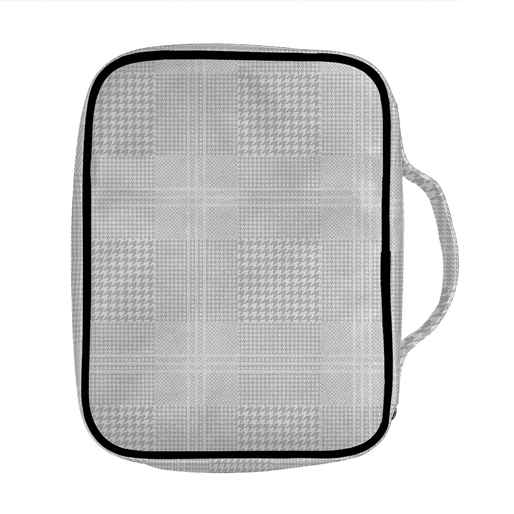 Grey And White Glen Plaid Print Front Pocket Bible Bag