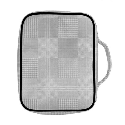 Grey And White Glen Plaid Print Front Pocket Bible Bag