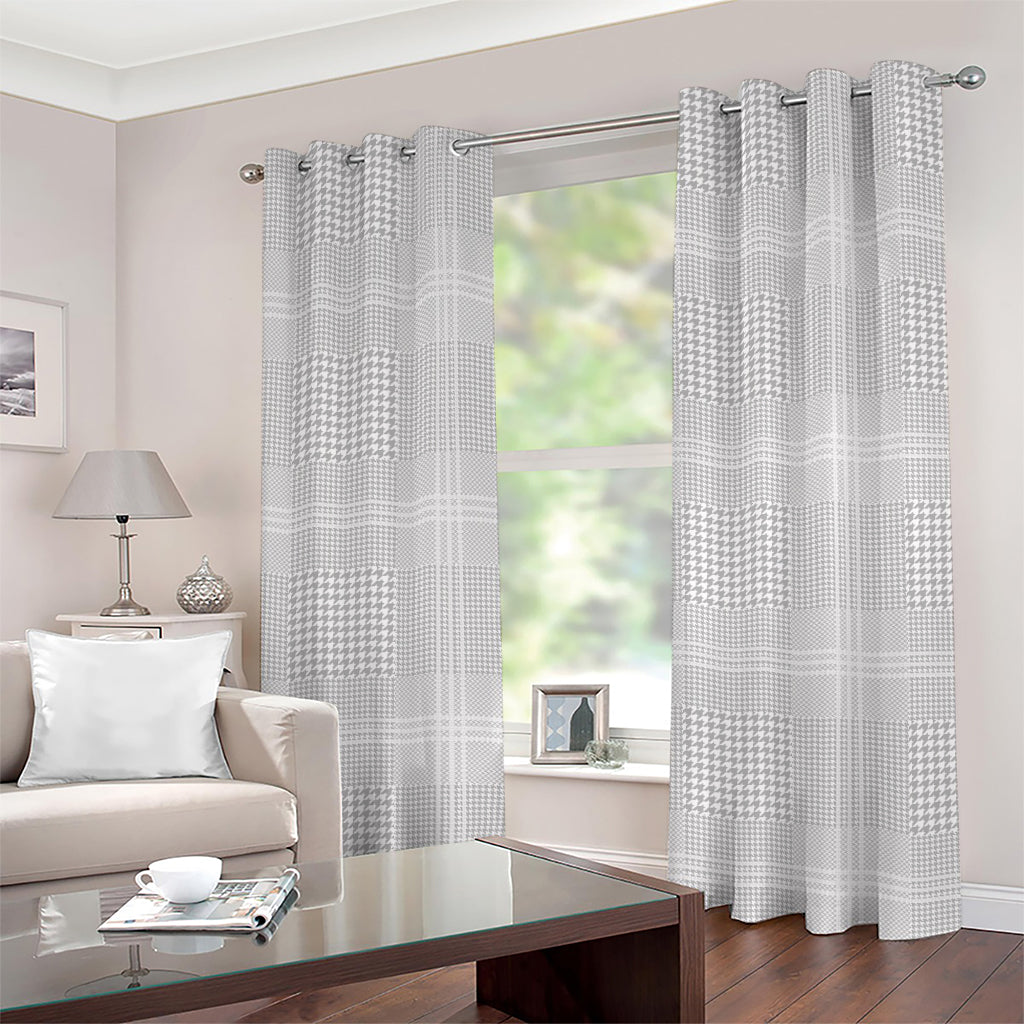 Grey And White Glen Plaid Print Grommet Curtains