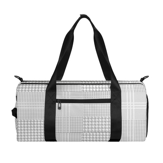 Grey And White Glen Plaid Print Gym Bag