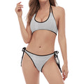 Grey And White Glen Plaid Print Halter Scoop Tie Side Bikini