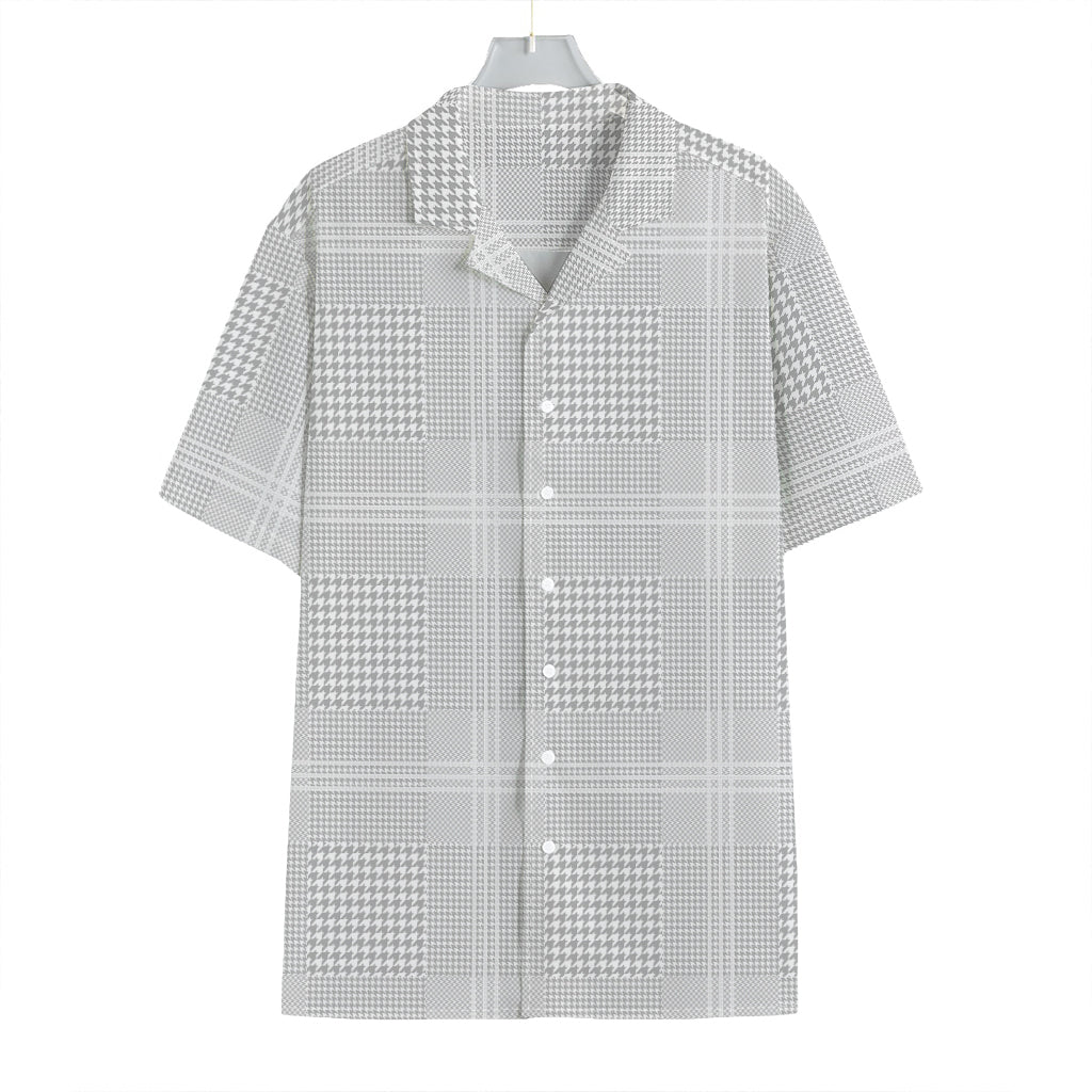 Grey And White Glen Plaid Print Hawaiian Shirt