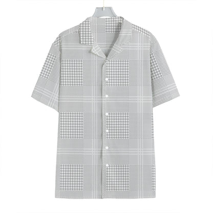Grey And White Glen Plaid Print Hawaiian Shirt