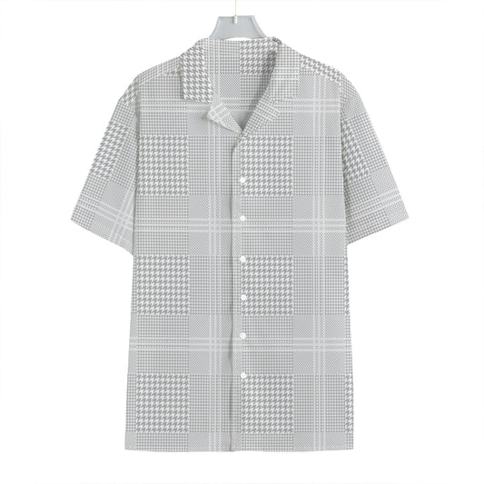 Grey And White Glen Plaid Print Hawaiian Shirt