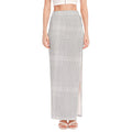 Grey And White Glen Plaid Print High Slit Maxi Skirt