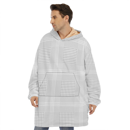 Grey And White Glen Plaid Print Hoodie Blanket
