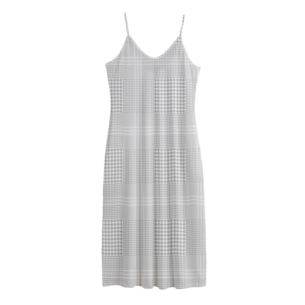 Grey And White Glen Plaid Print Jersey Midi Cami Dress