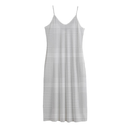 Grey And White Glen Plaid Print Jersey Midi Cami Dress