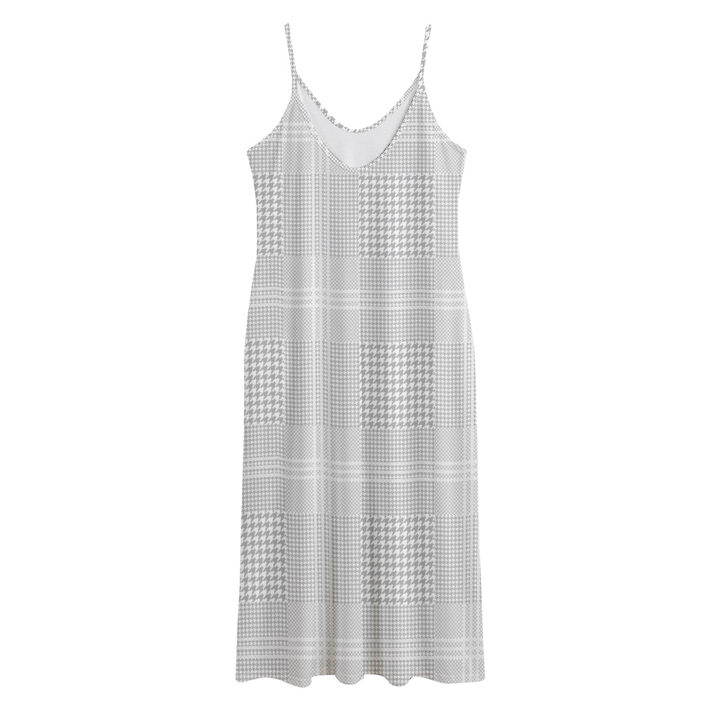 Grey And White Glen Plaid Print Jersey Midi Cami Dress