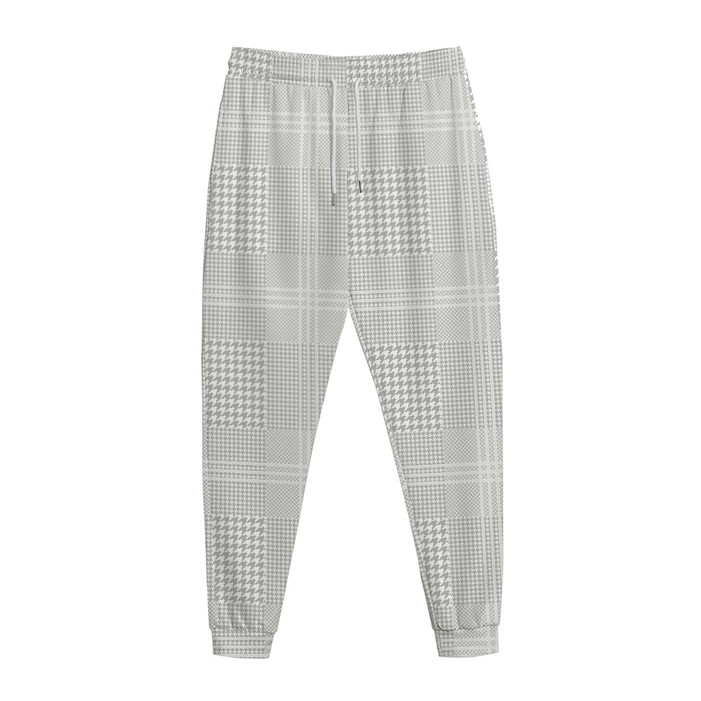 Grey And White Glen Plaid Print Jogger Pants