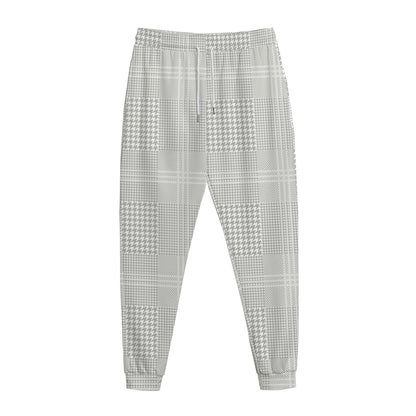 Grey And White Glen Plaid Print Jogger Pants