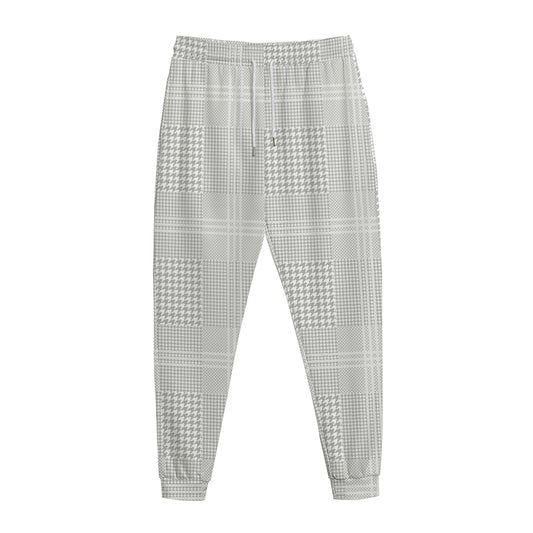 Grey And White Glen Plaid Print Jogger Pants