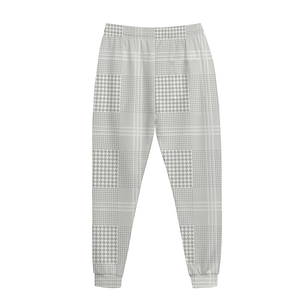 Grey And White Glen Plaid Print Jogger Pants