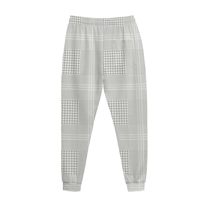 Grey And White Glen Plaid Print Jogger Pants