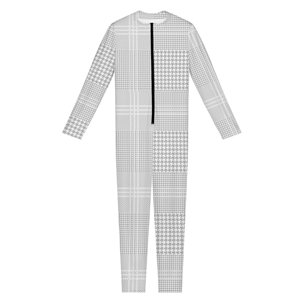 Grey And White Glen Plaid Print Jumpsuit