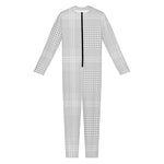 Grey And White Glen Plaid Print Jumpsuit