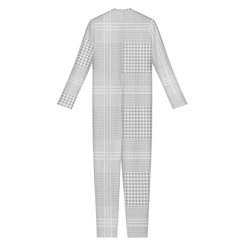 Grey And White Glen Plaid Print Jumpsuit