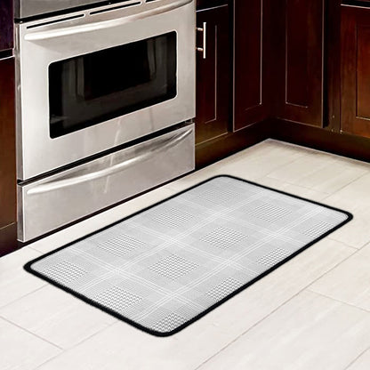 Grey And White Glen Plaid Print Kitchen Mat