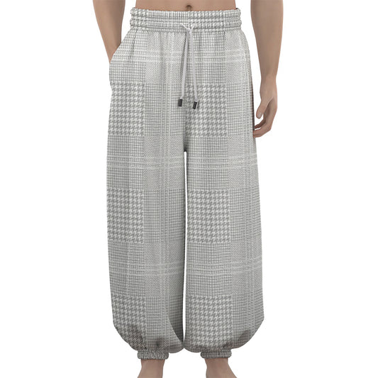 Grey And White Glen Plaid Print Lantern Pants