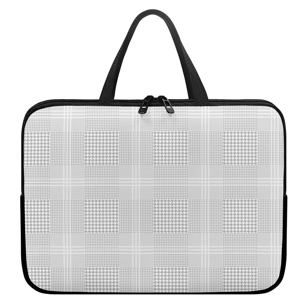 Grey And White Glen Plaid Print Laptop Sleeve With Handle