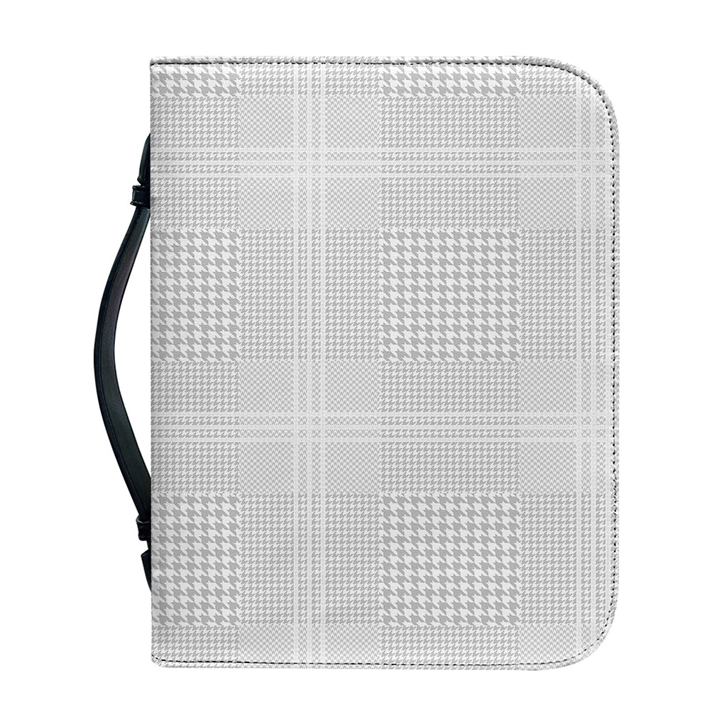 Grey And White Glen Plaid Print Leather Bible Cover