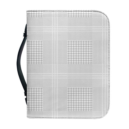 Grey And White Glen Plaid Print Leather Bible Cover