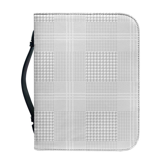 Grey And White Glen Plaid Print Leather Bible Cover