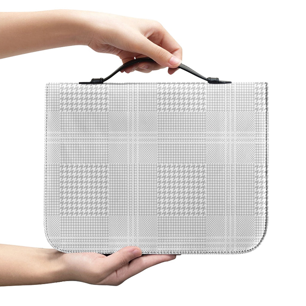 Grey And White Glen Plaid Print Leather Bible Cover