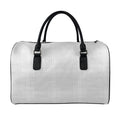 Grey And White Glen Plaid Print Leather Duffel Bag