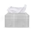 Grey And White Glen Plaid Print Leather Tissue Box Cover