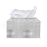 Grey And White Glen Plaid Print Leather Tissue Box Cover