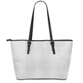 Grey And White Glen Plaid Print Leather Tote Bag With Zipper