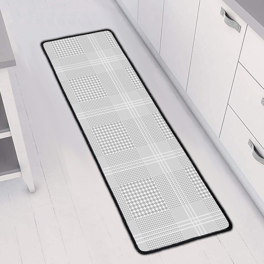Grey And White Glen Plaid Print Long Kitchen Mat