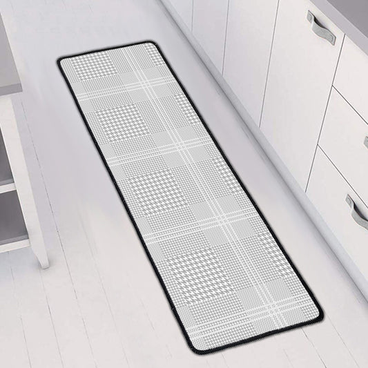 Grey And White Glen Plaid Print Long Kitchen Mat