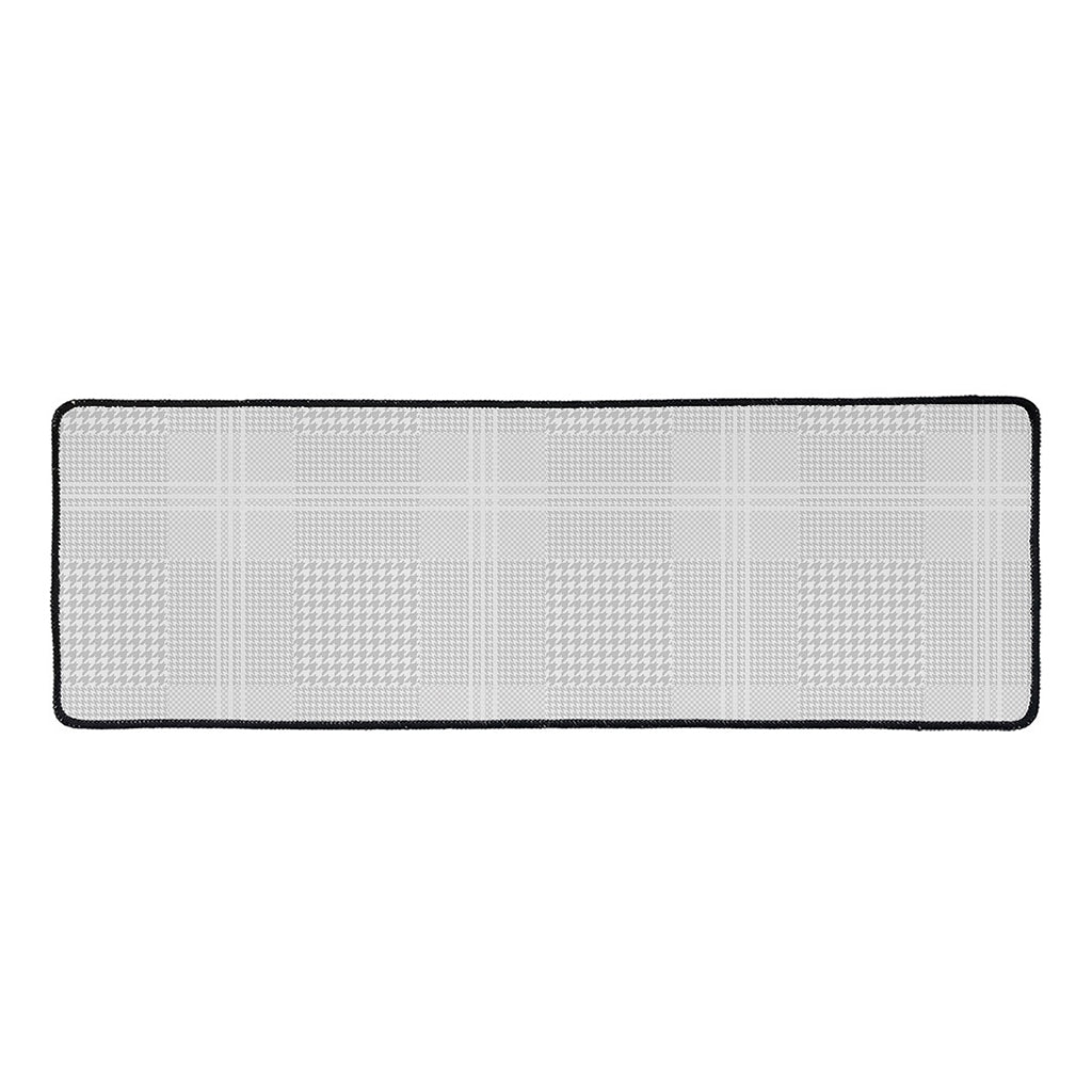 Grey And White Glen Plaid Print Long Kitchen Mat