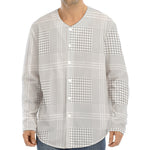 Grey And White Glen Plaid Print Long Sleeve Baseball Jersey