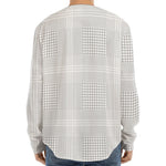 Grey And White Glen Plaid Print Long Sleeve Baseball Jersey