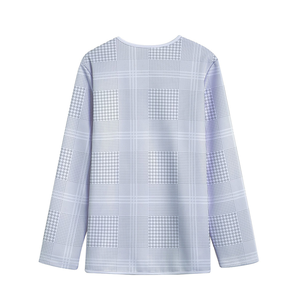 Grey And White Glen Plaid Print Long Sleeve Short Coat