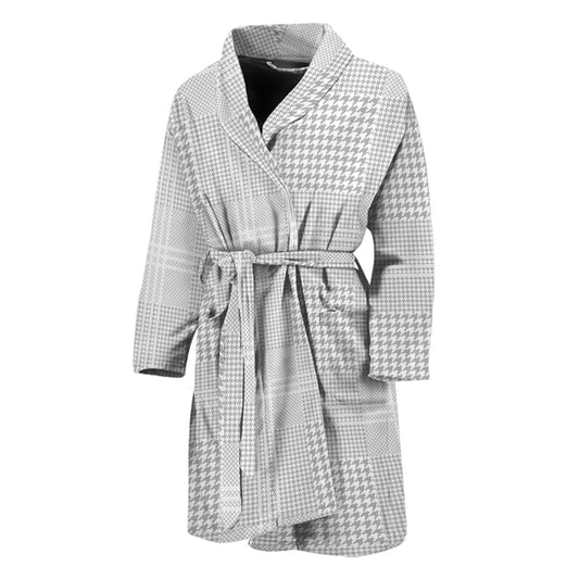 Grey And White Glen Plaid Print Men's Bathrobe