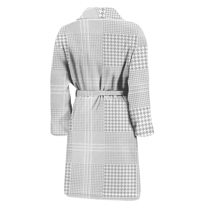 Grey And White Glen Plaid Print Men's Bathrobe