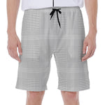 Grey And White Glen Plaid Print Men's Beach Shorts