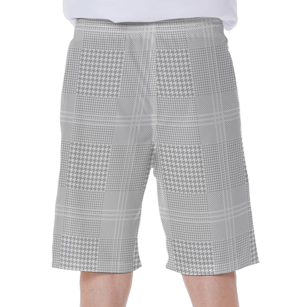 Grey And White Glen Plaid Print Men's Beach Shorts