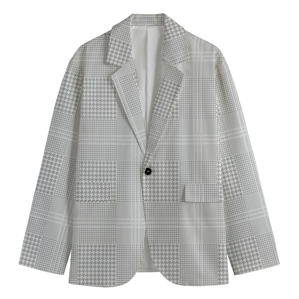 Grey And White Glen Plaid Print Men's Blazer