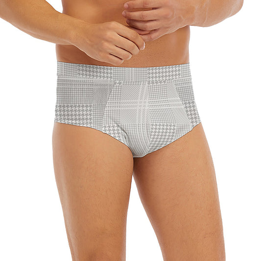 Grey And White Glen Plaid Print Men's Briefs